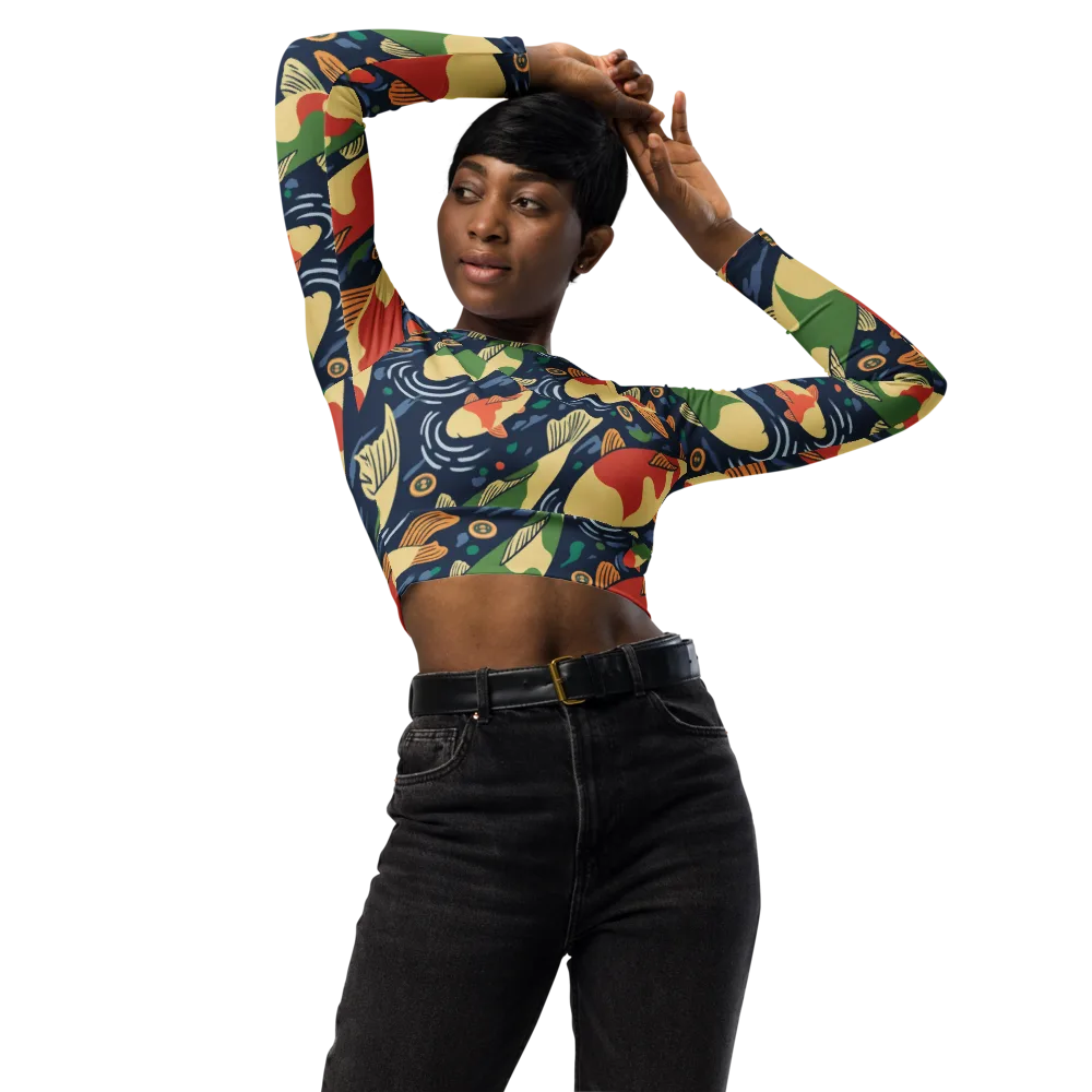 Carp in Motion on Long Sleeve Crop Top — Front