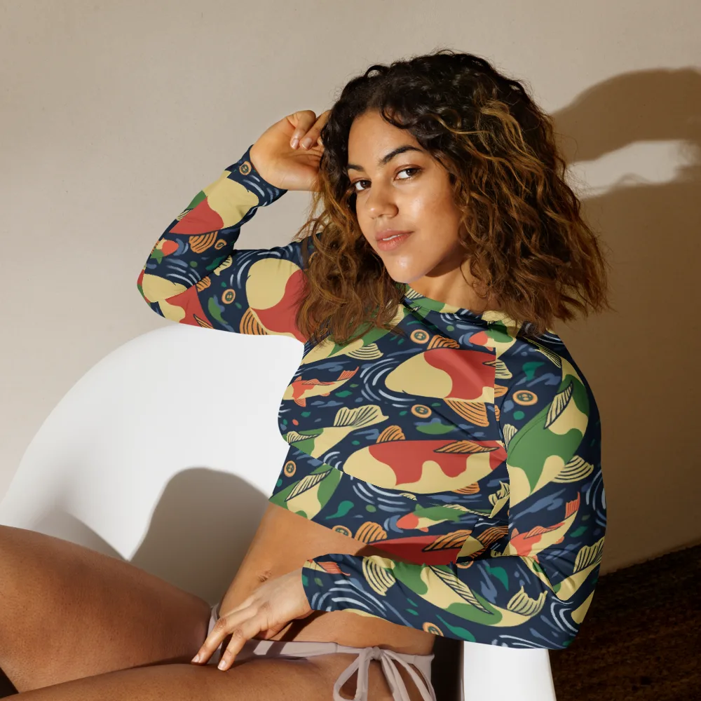 Carp in Motion on Long Sleeve Crop Top — Left Front