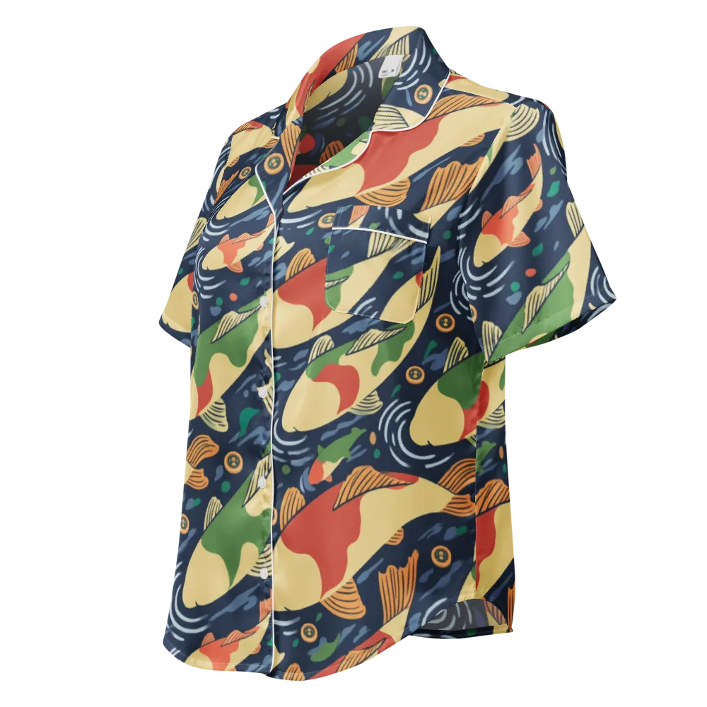 Carp in Motion on Women's Short Sleeve Pajama Top — Left Front