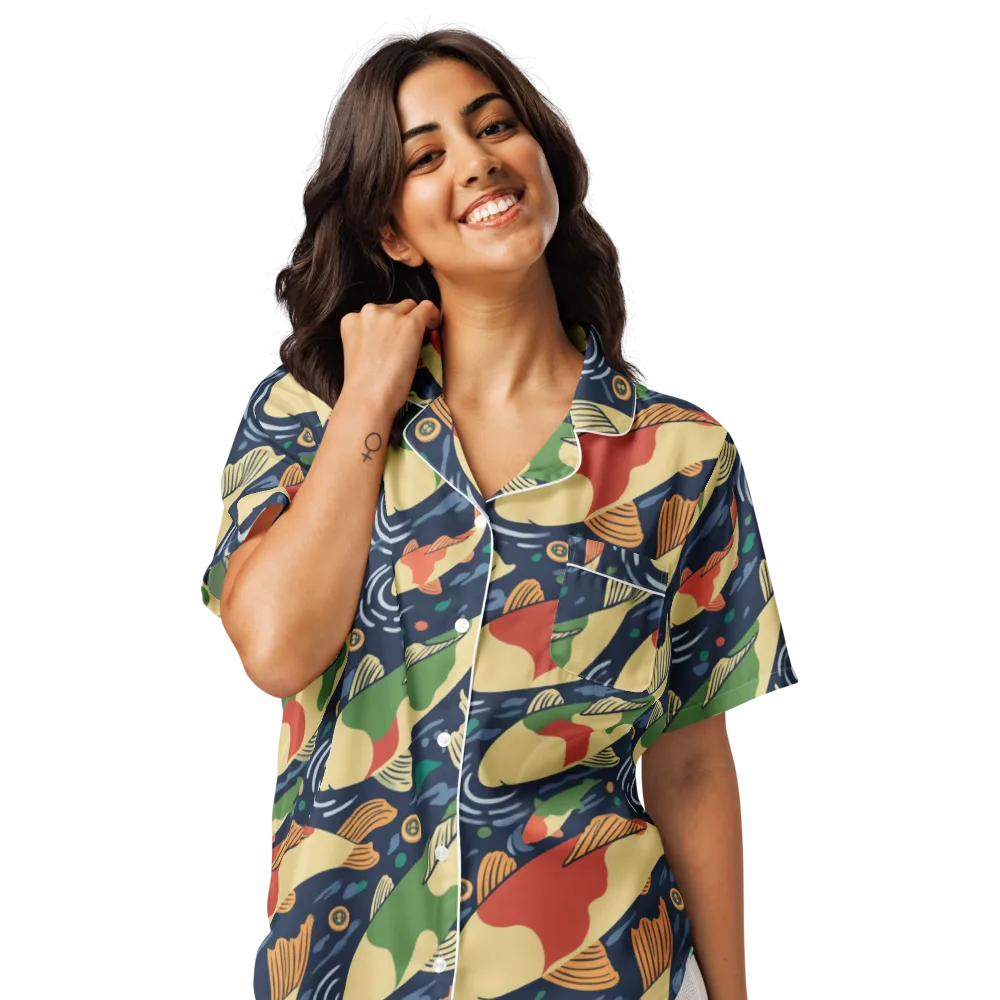 Carp in Motion on Women's Short Sleeve Pajama Top — Front