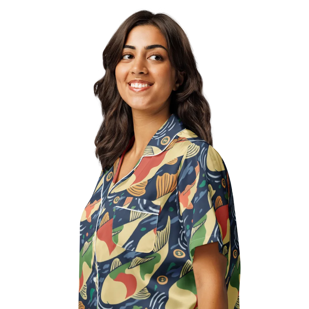 Carp in Motion on Women's Short Sleeve Pajama Top — Left Front