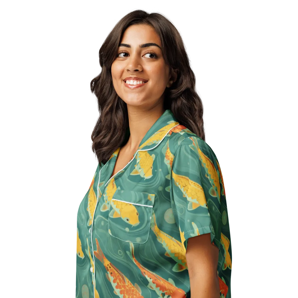 Jade Pond on Women's Short Sleeve Pajama Top — Left Front