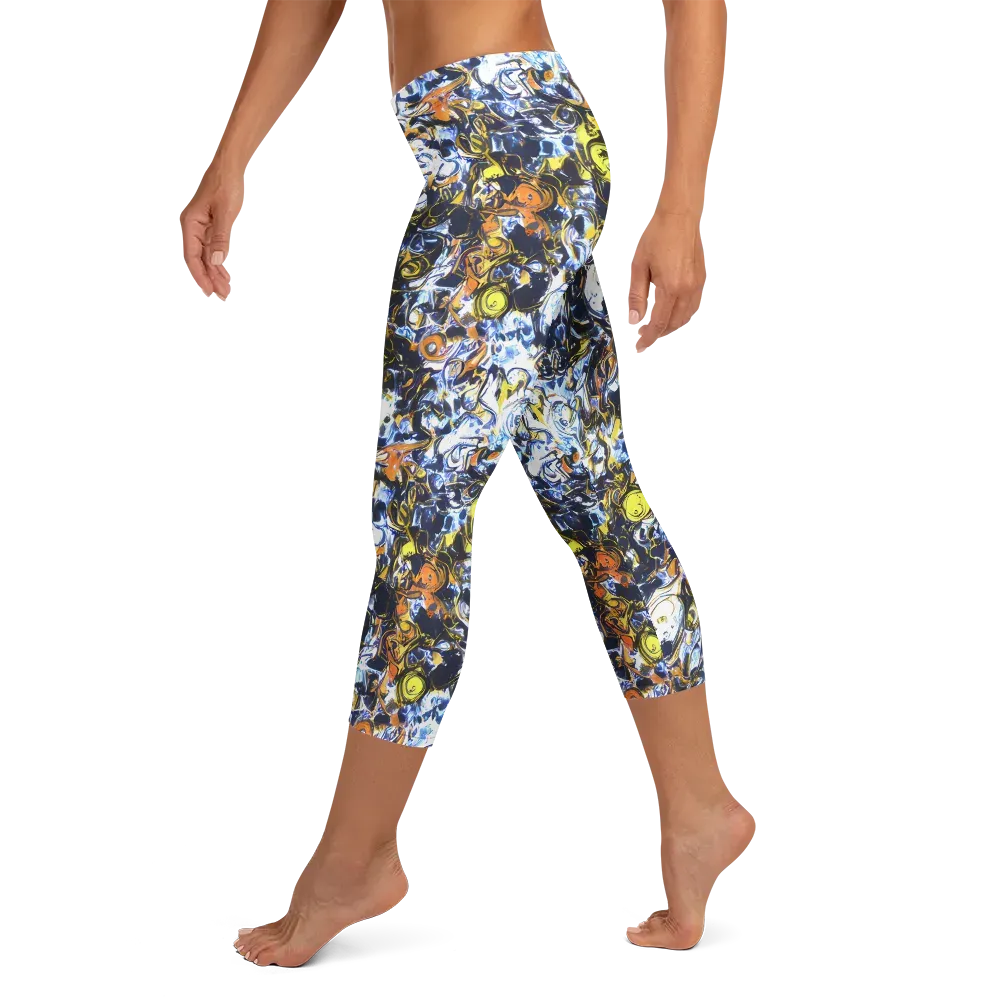 Lemon Static on Capri Leggings — Left