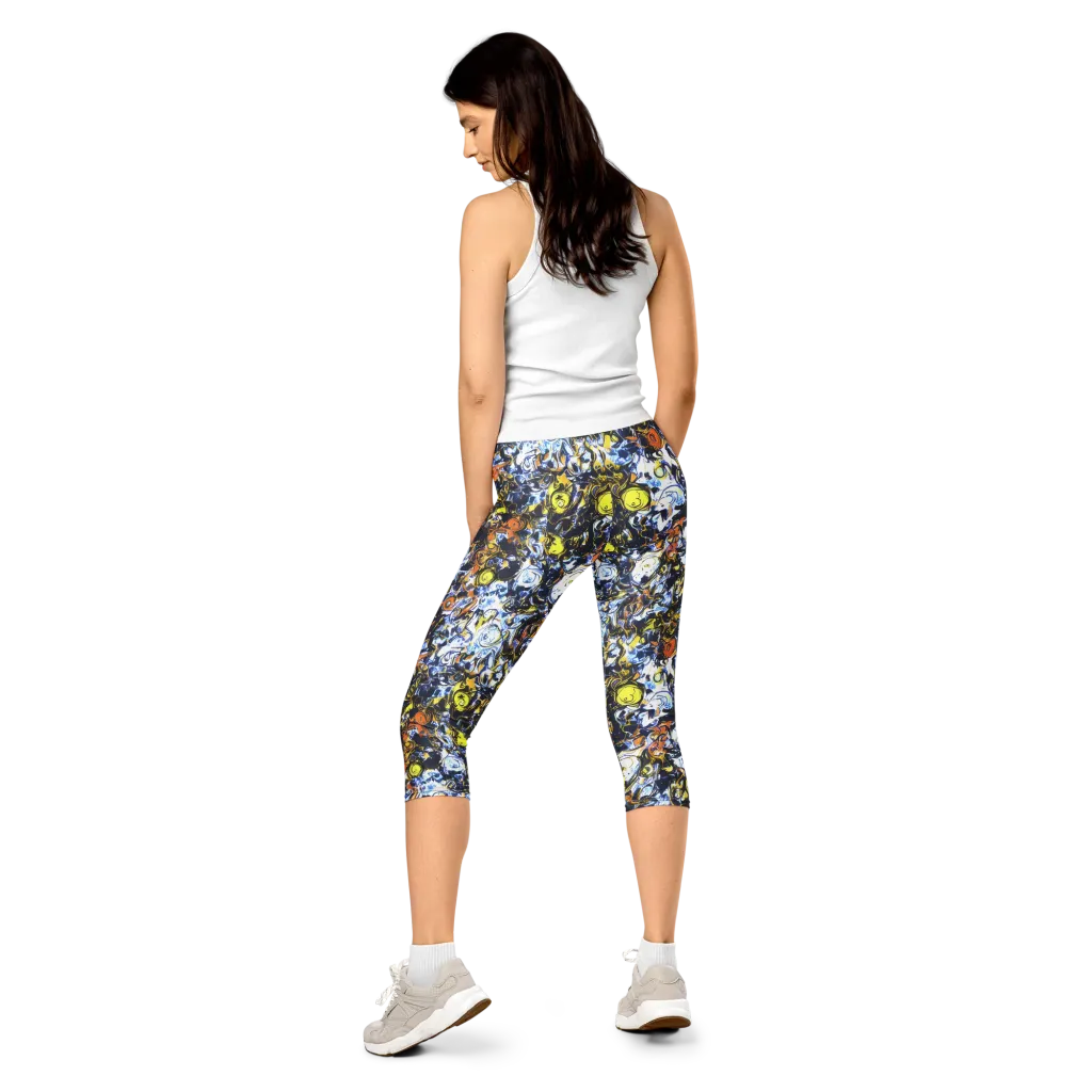 Lemon Static on Capri Leggings — Back