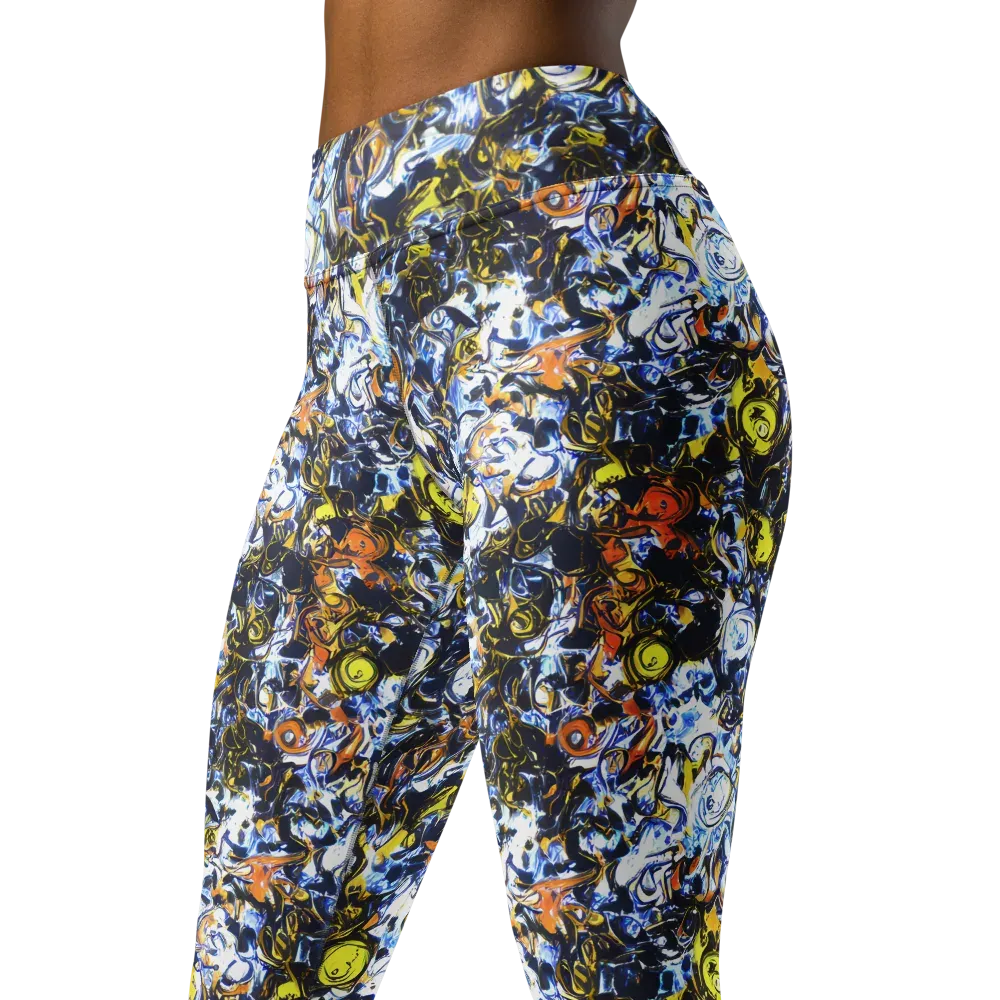 Lemon Static on Yoga Leggings — Left Front