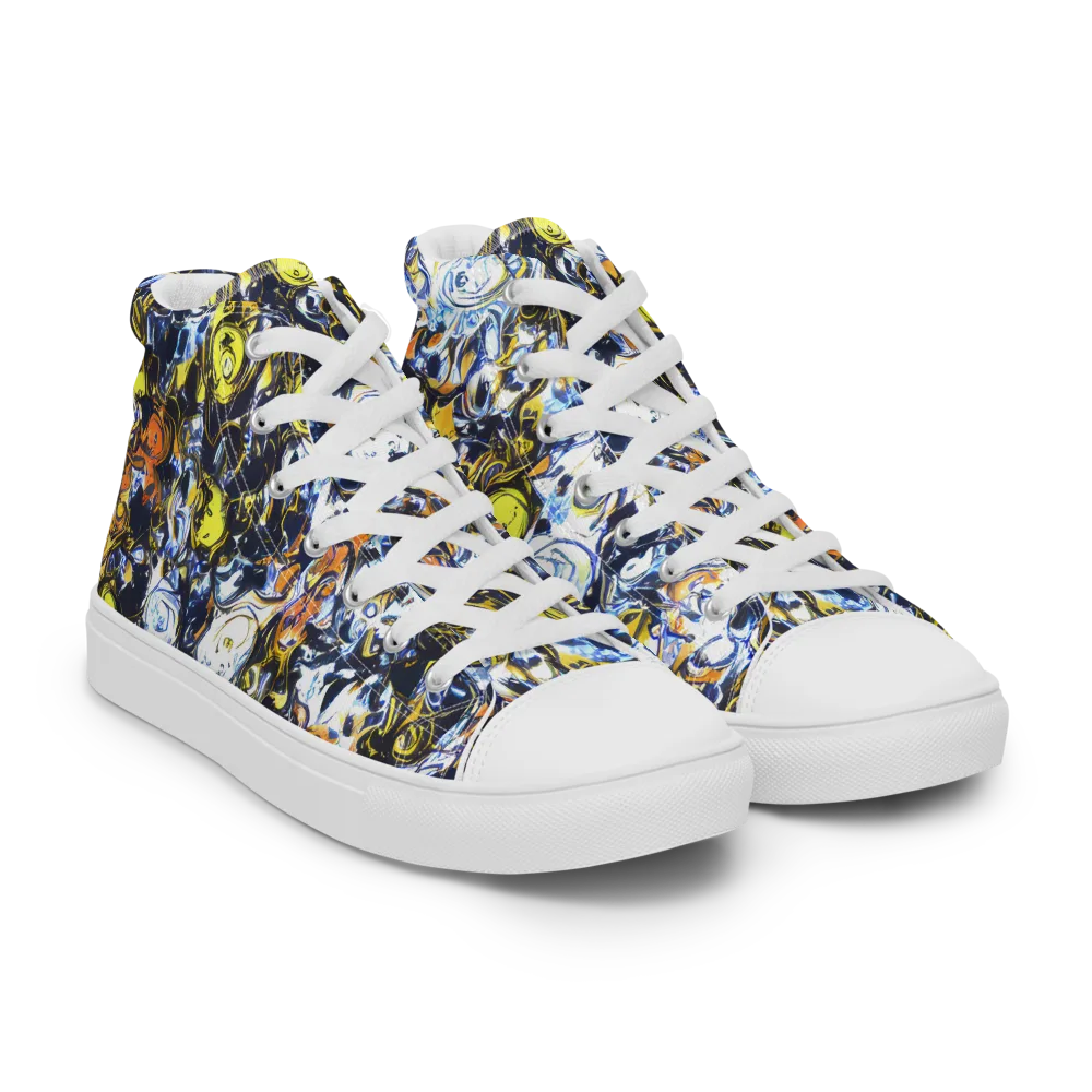 Lemon Static on Men's High Top Canvas Shoes — Right Front