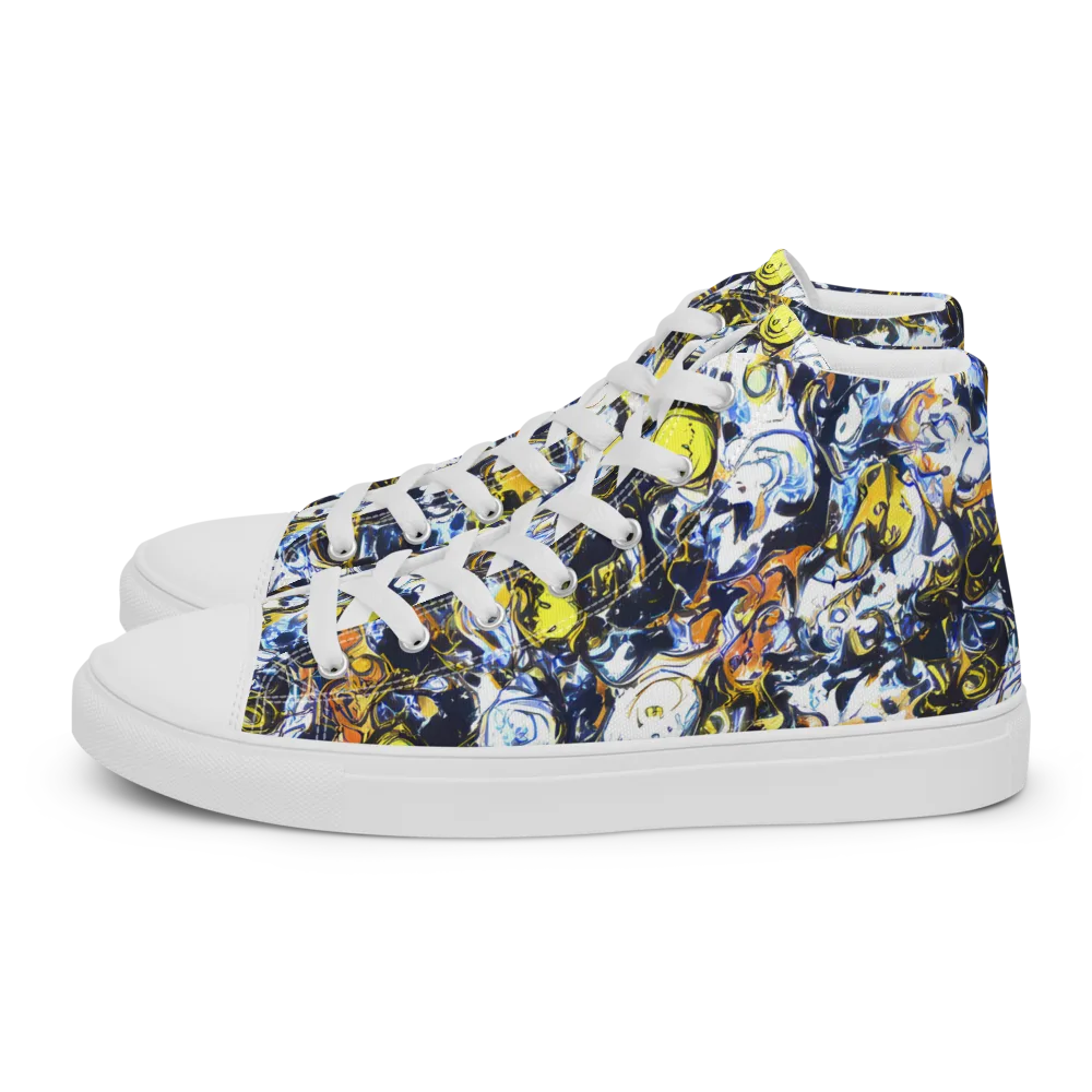 Lemon Static on Men's High Top Canvas Shoes — Left