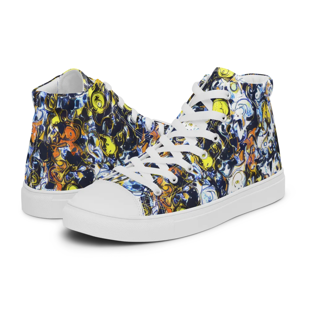 Lemon Static on Men's High Top Canvas Shoes — Left