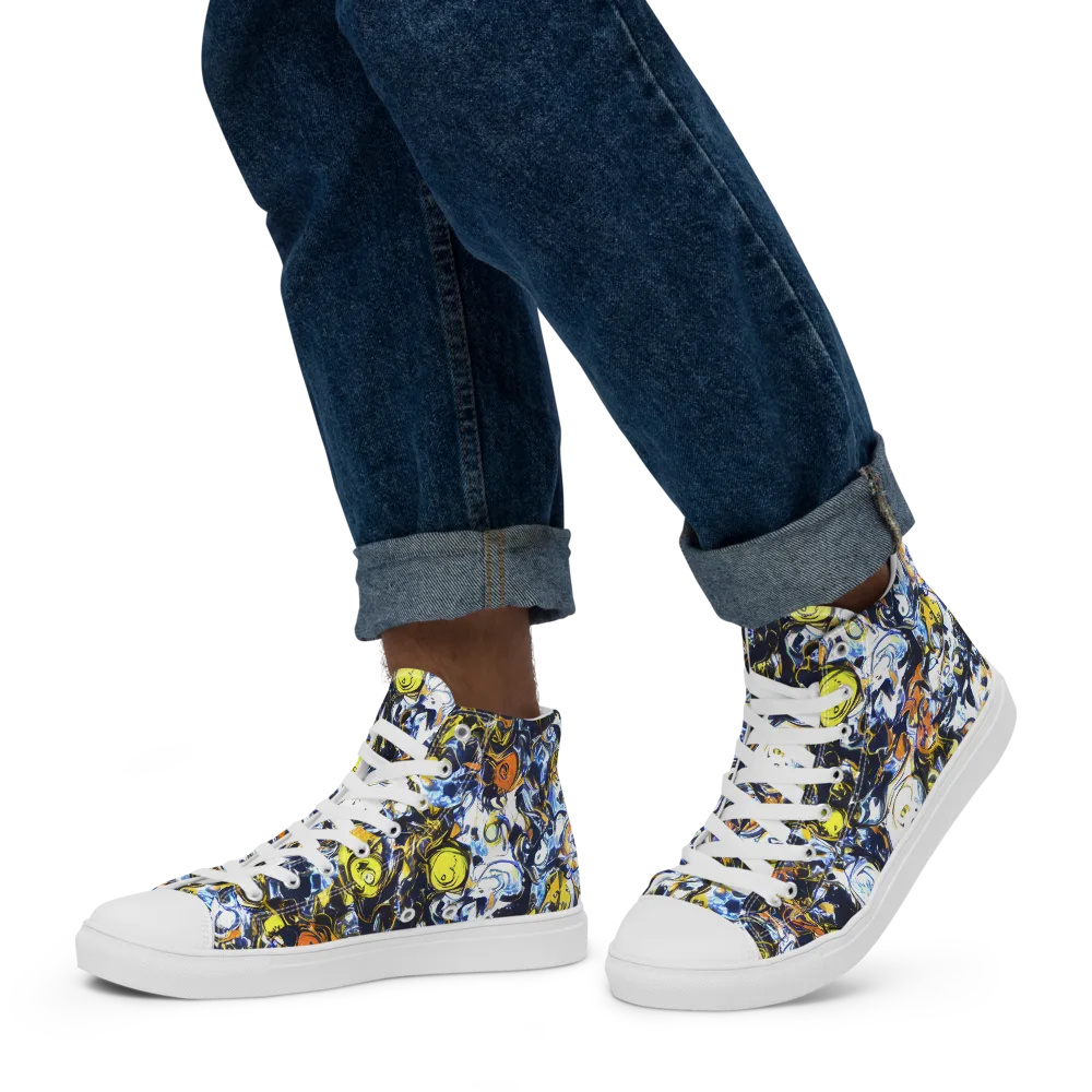Lemon Static on Men's High Top Canvas Shoes — Left