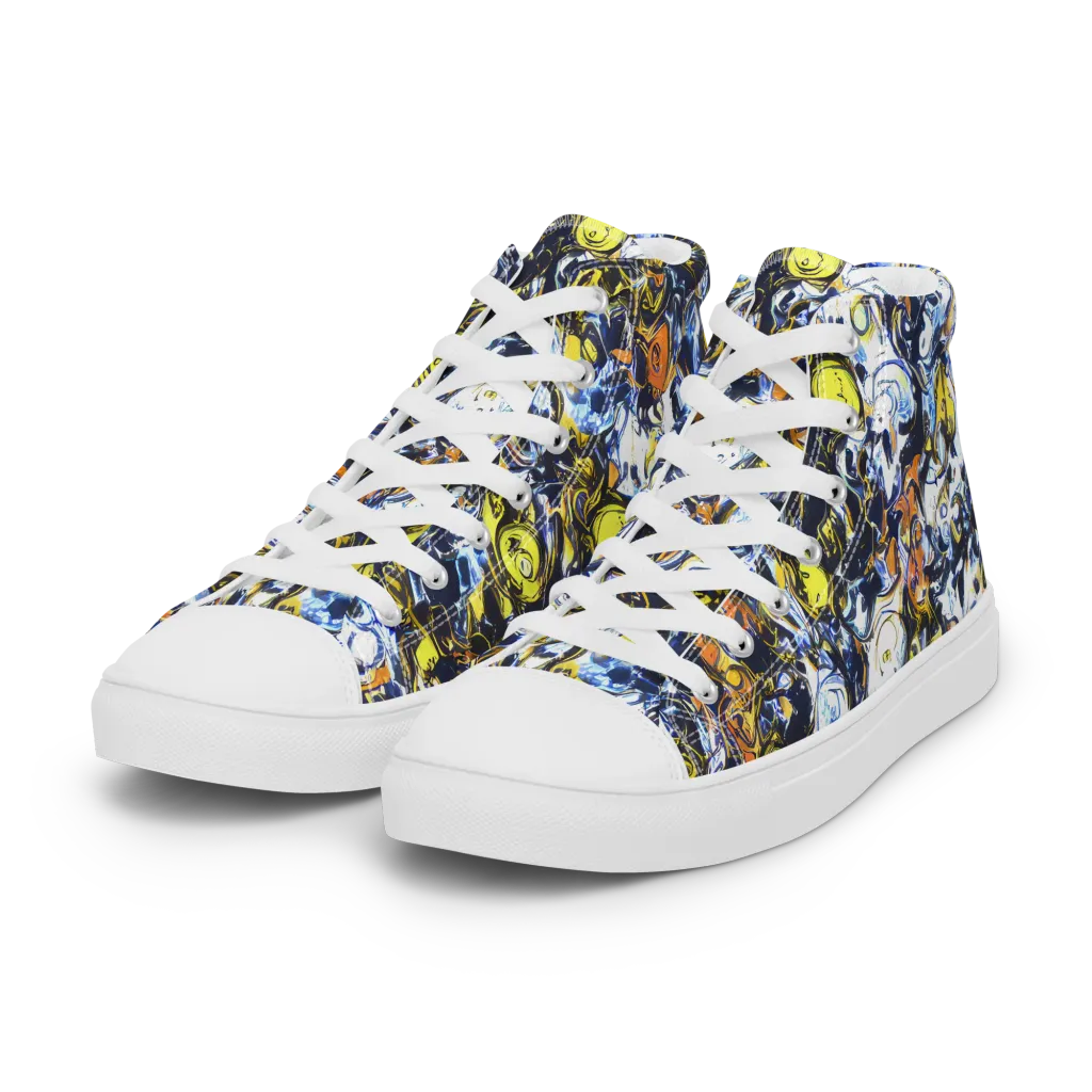 Lemon Static on Women's High Top Canvas Shoes — Left Front