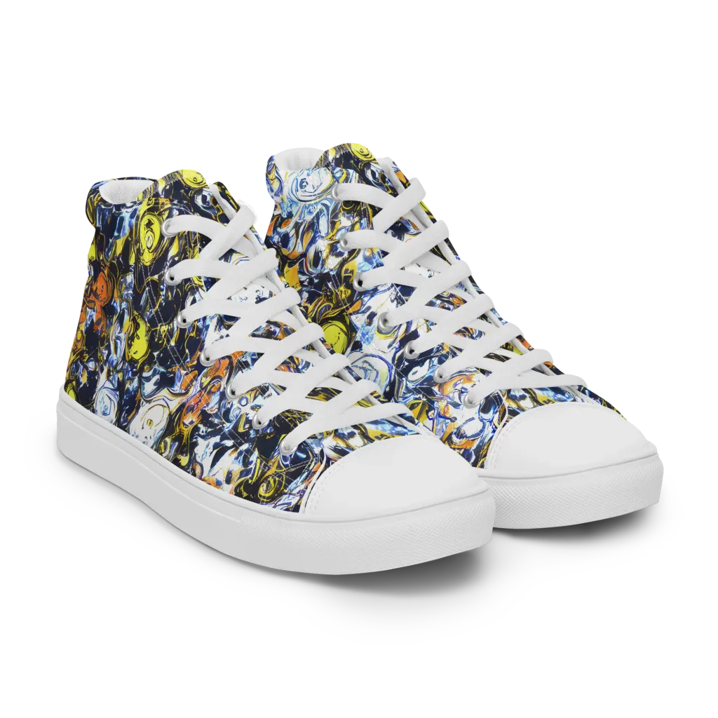 Lemon Static on Women's High Top Canvas Shoes — Right Front