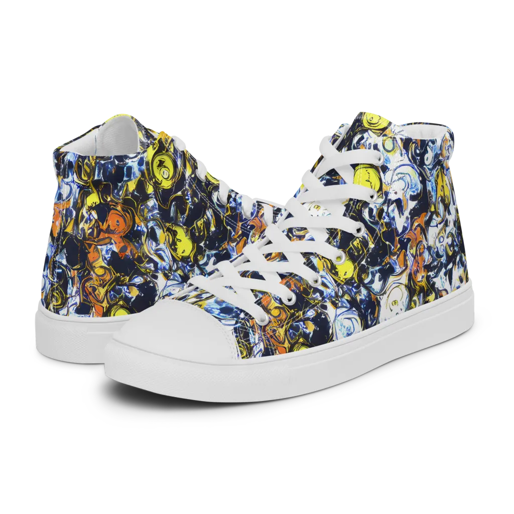 Lemon Static on Women's High Top Canvas Shoes — Left