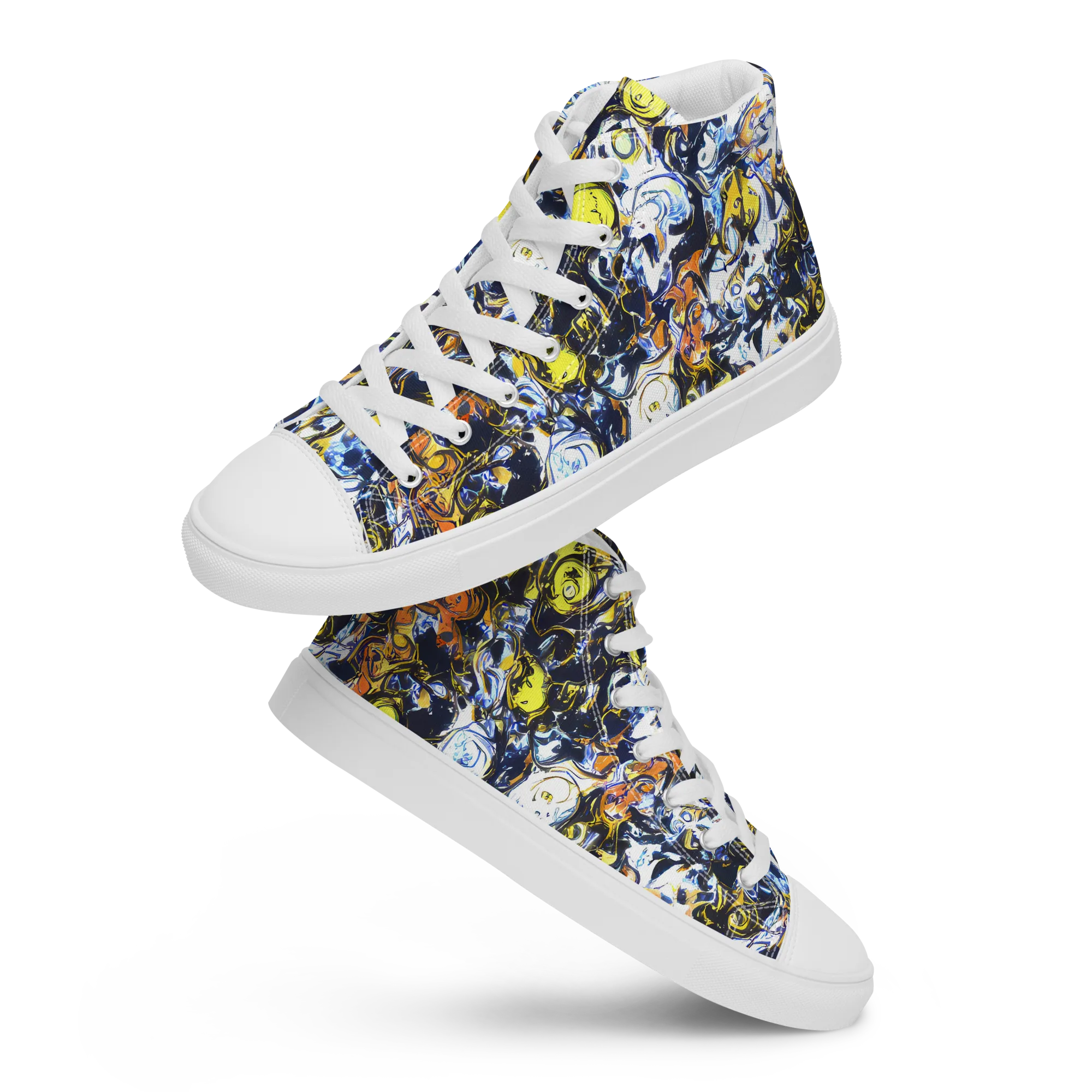 Lemon Static on Women's High Top Canvas Shoes — Front