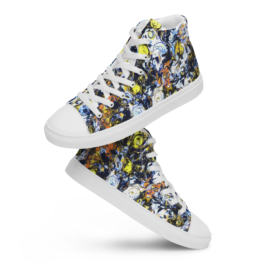 Lemon Static on Women's High Top Canvas Shoes — Front