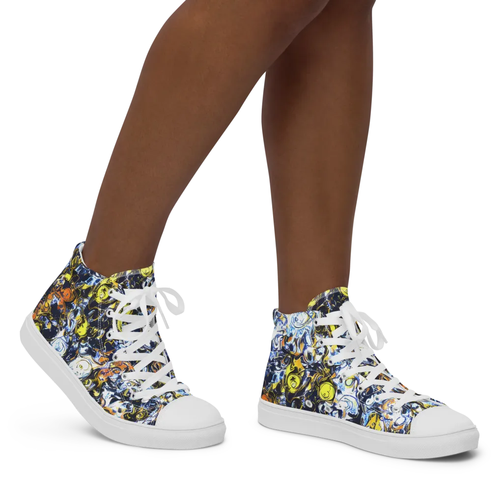 Lemon Static on Women's High Top Canvas Shoes — Right