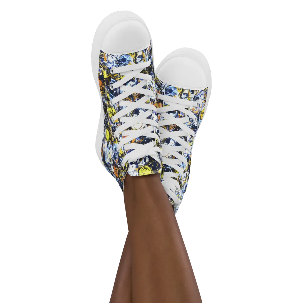 Lemon Static on Women's High Top Canvas Shoes — Front
