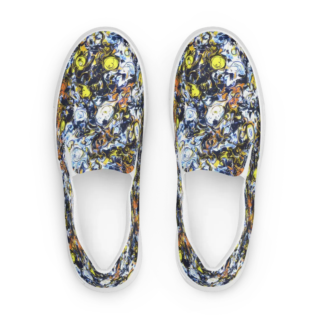 Lemon Static on Men's Slip-On Canvas Shoes — Front