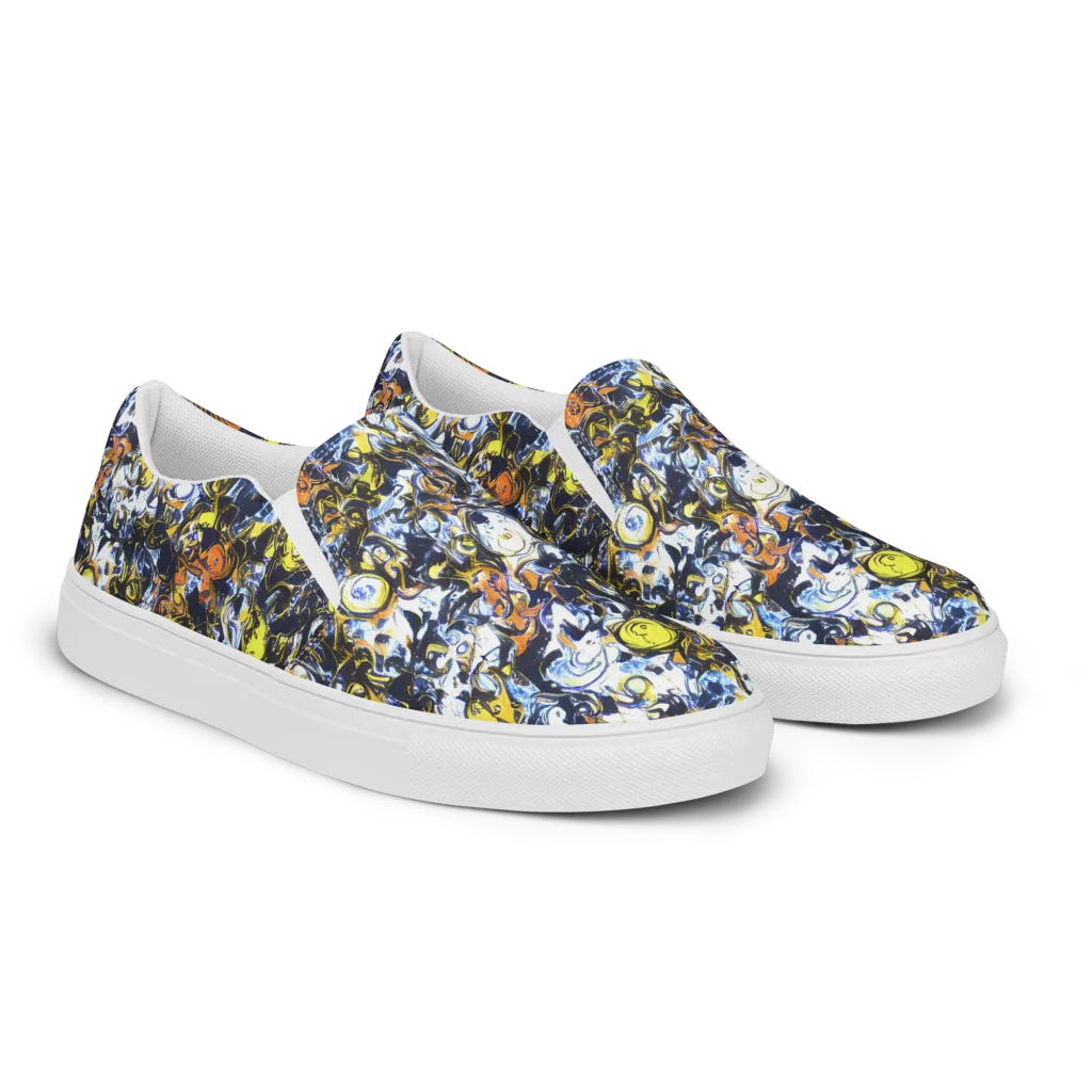 Lemon Static on Men's Slip-On Canvas Shoes — Right Front