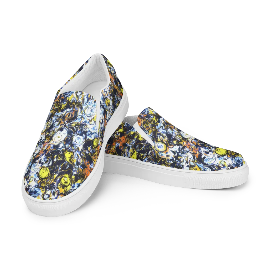 Lemon Static on Men's Slip-On Canvas Shoes — Left Front