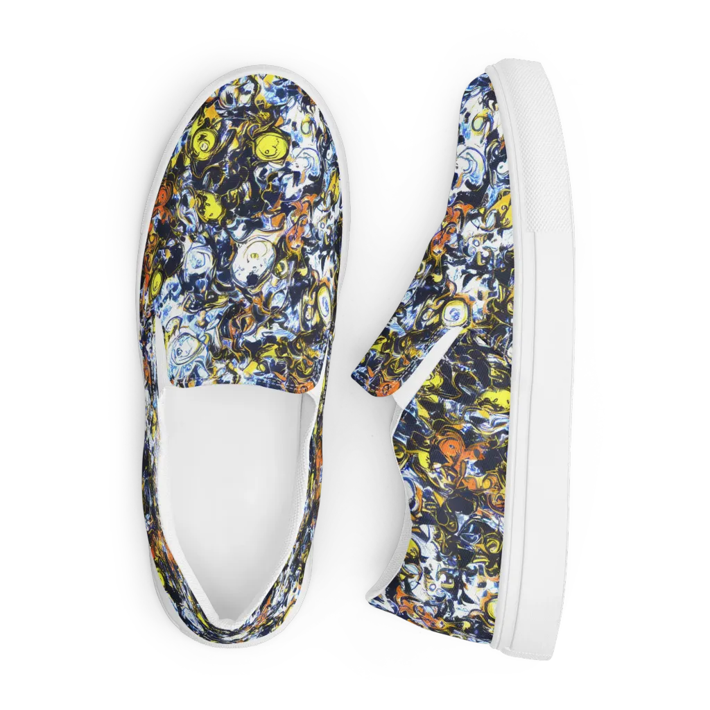 Lemon Static on Men's Slip-On Canvas Shoes — Front