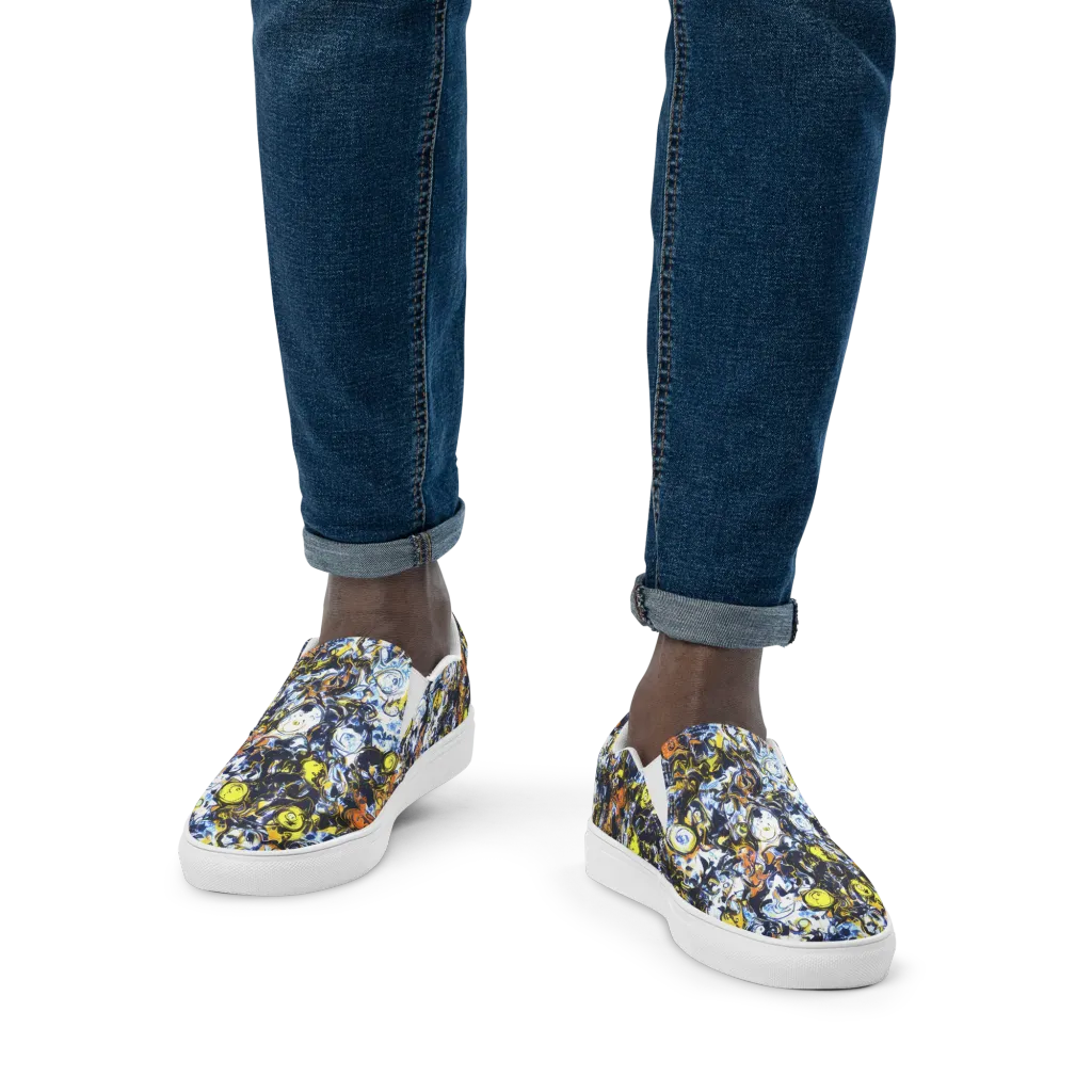 Lemon Static on Men's Slip-On Canvas Shoes — Front