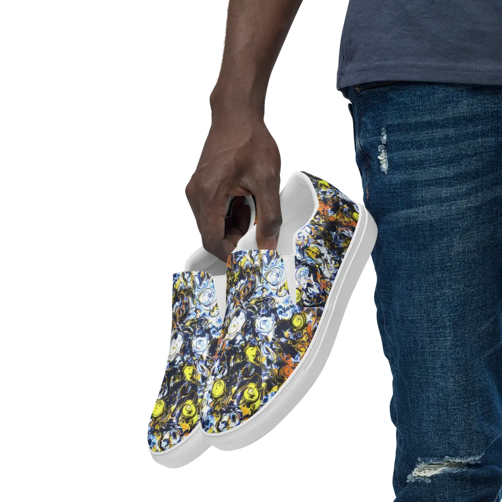 Lemon Static on Men's Slip-On Canvas Shoes — Left Front