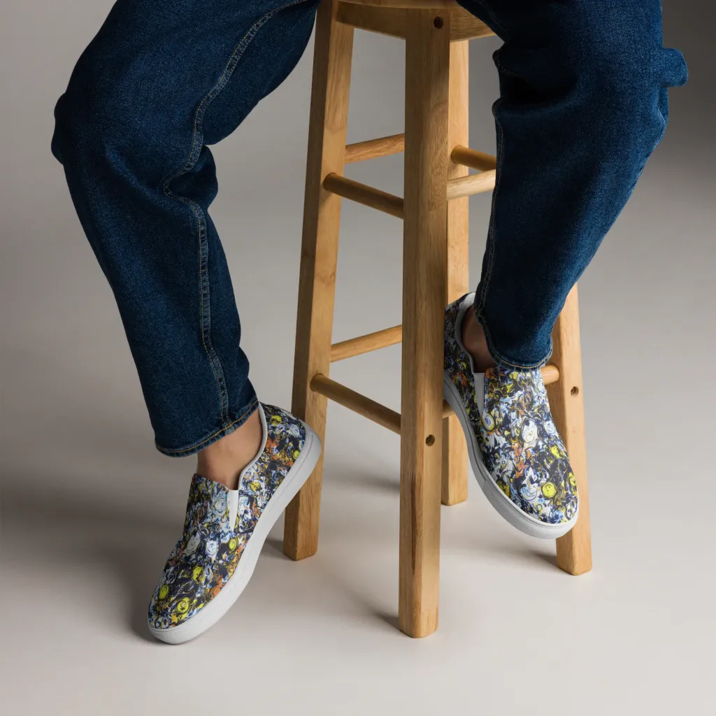 Lemon Static on Men's Slip-On Canvas Shoes — Front