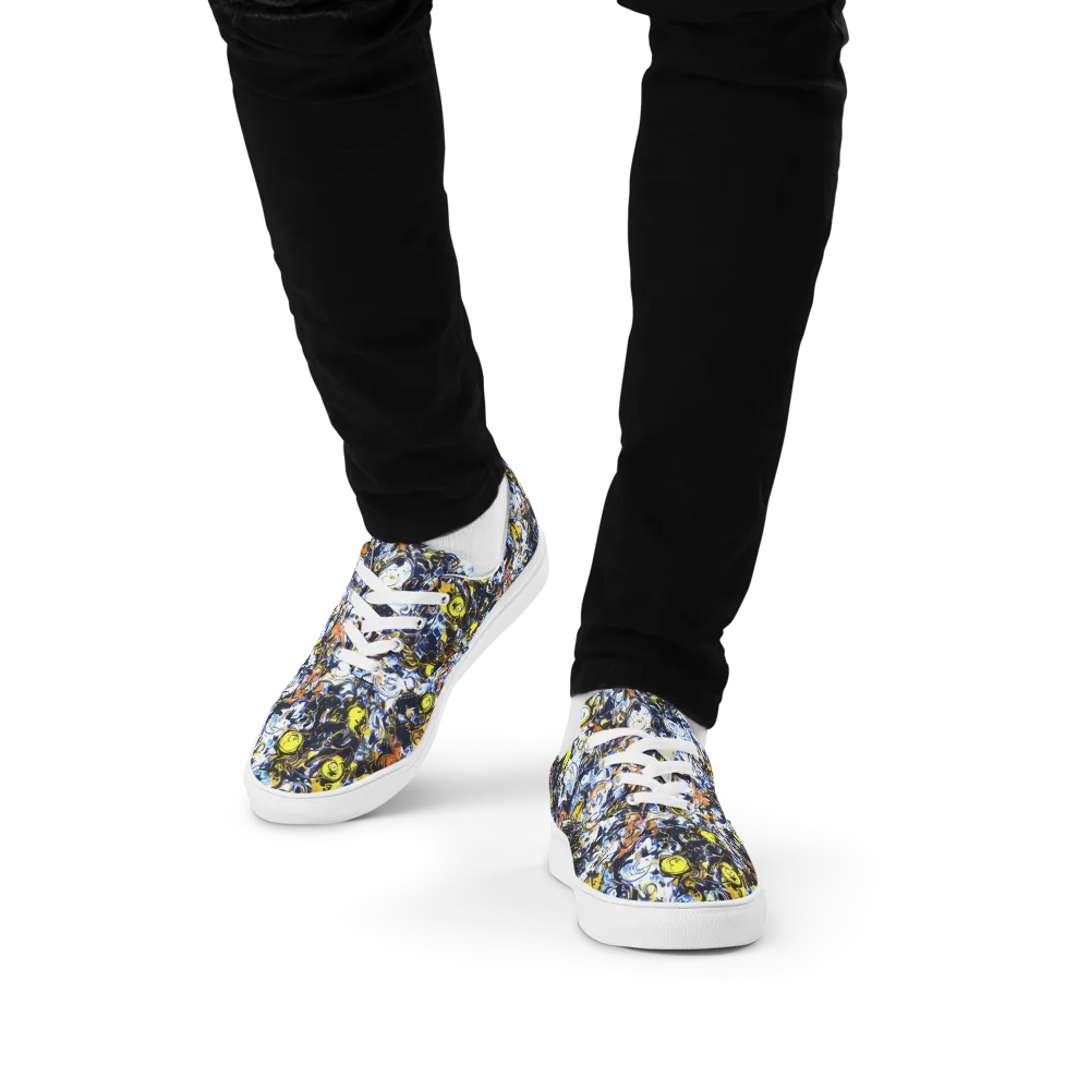 Lemon Static on Men's Lace-Up Canvas Shoes — Front