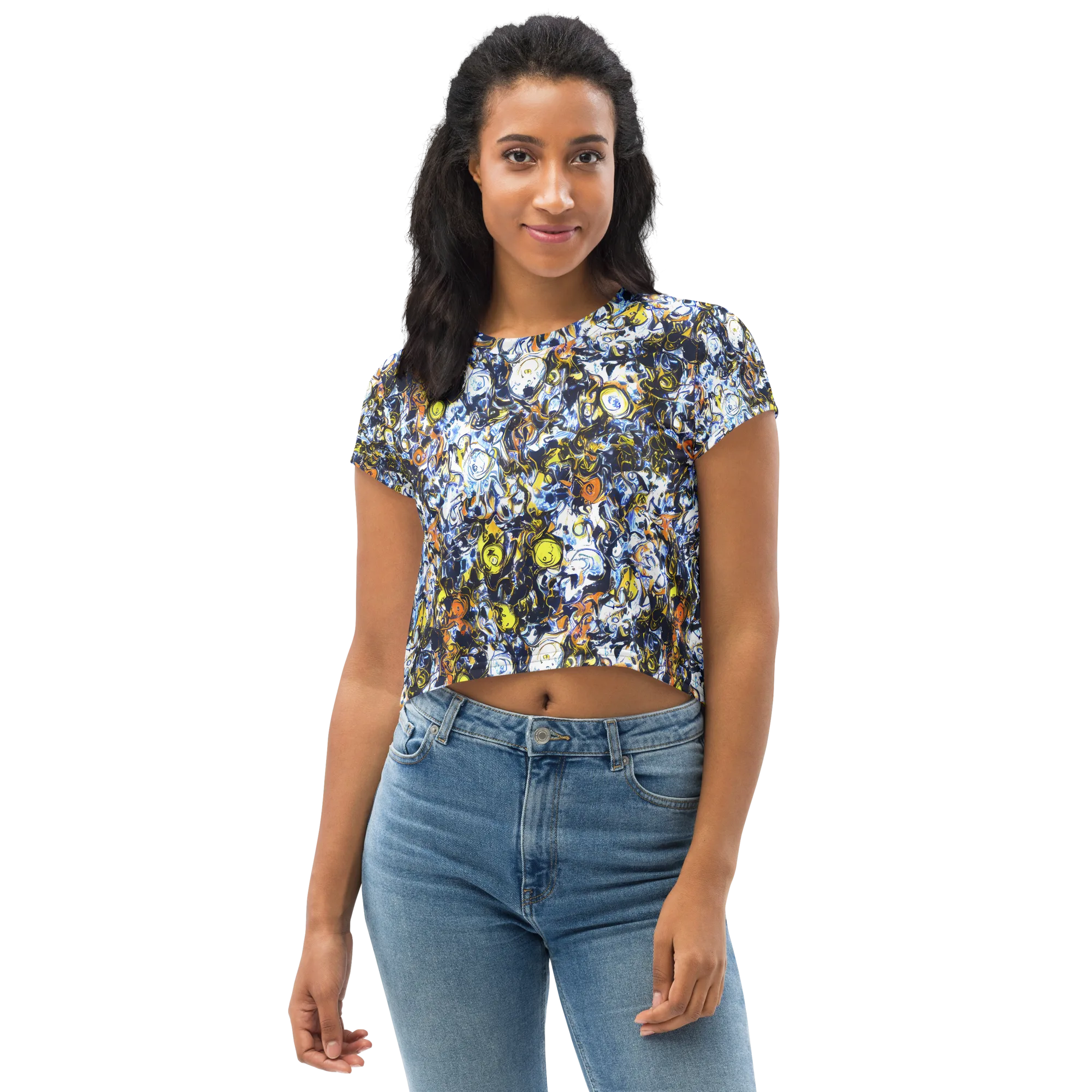 Lemon Static on Crop Tee — Front