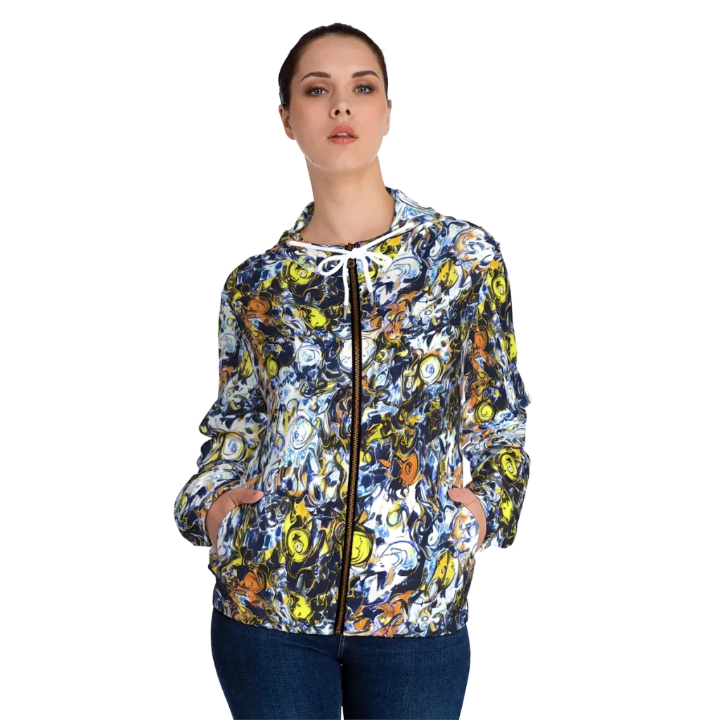 Lemon Static on Women's Full-Zip Hoodie — Front On Person