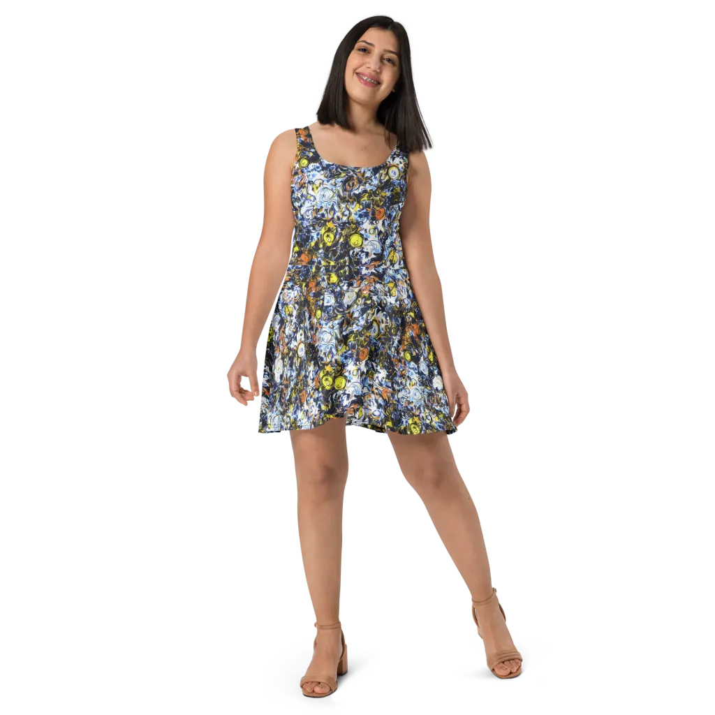 Lemon Static on Skater Dress — Front