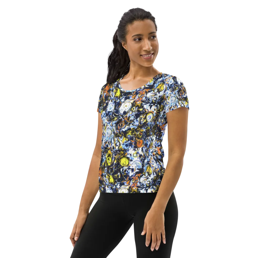 Lemon Static on Women's Athletic T-Shirt — Left