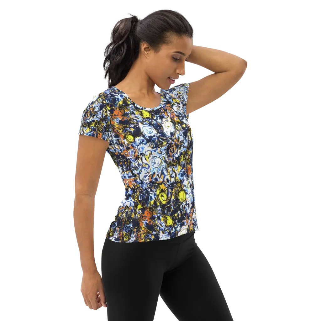 Lemon Static on Women's Athletic T-Shirt — Right