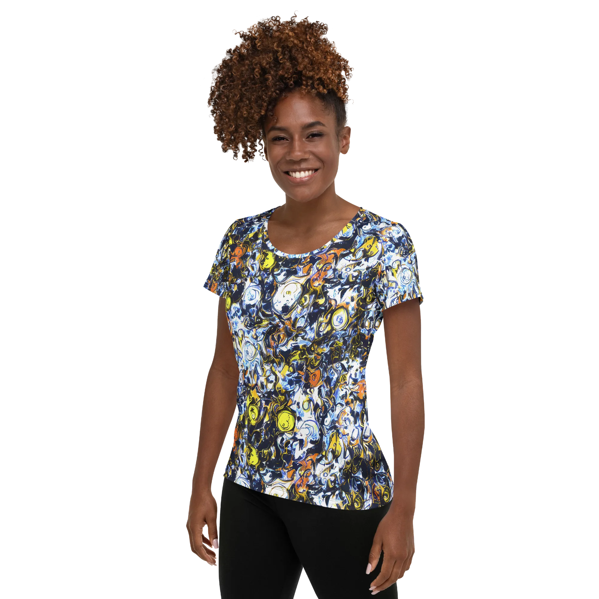 Lemon Static on Women's Athletic T-Shirt — Left