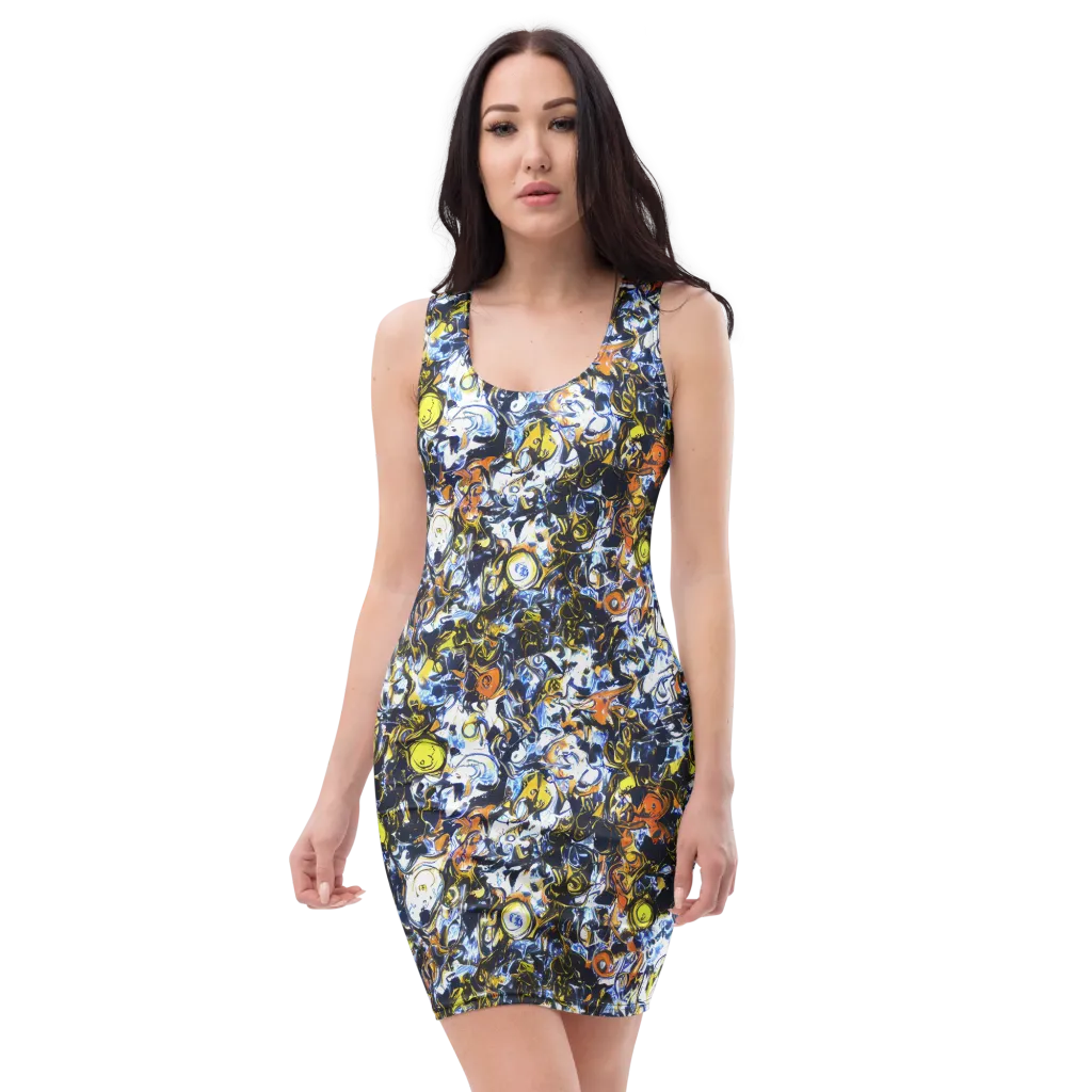 Lemon Static on Bodycon Dress — Front