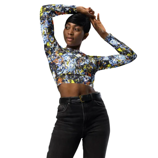 Lemon Static on a Long Sleeve Crop Top