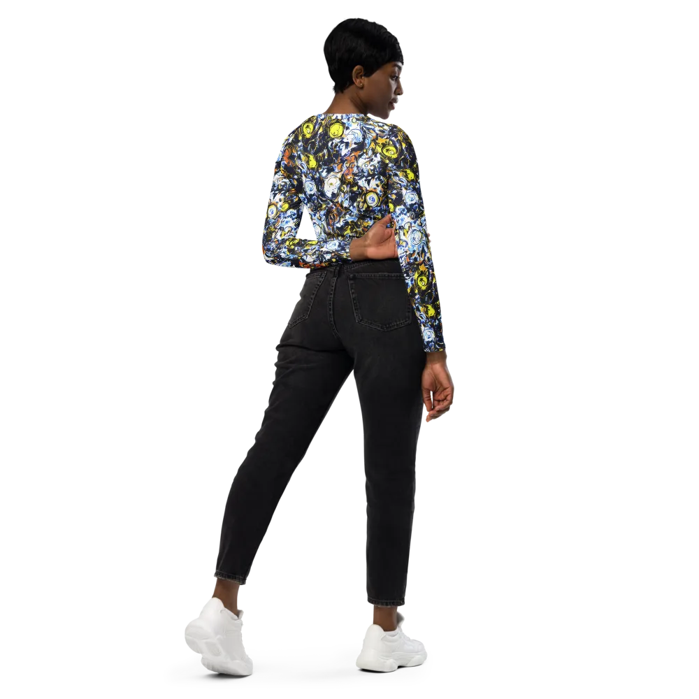 Lemon Static on Long Sleeve Crop Top — Right Back