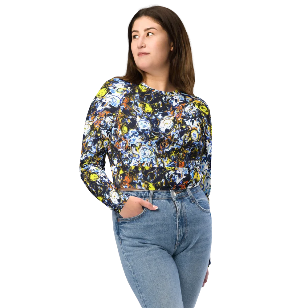 Lemon Static on Long Sleeve Crop Top — Front