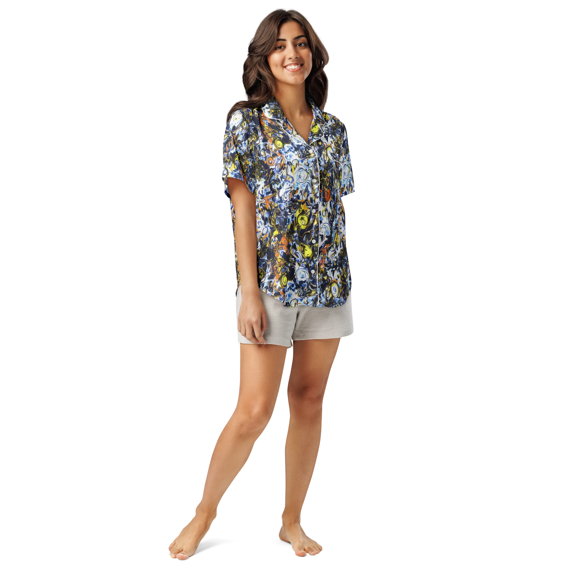 Lemon Static on Women's Short Sleeve Pajama Top — Front