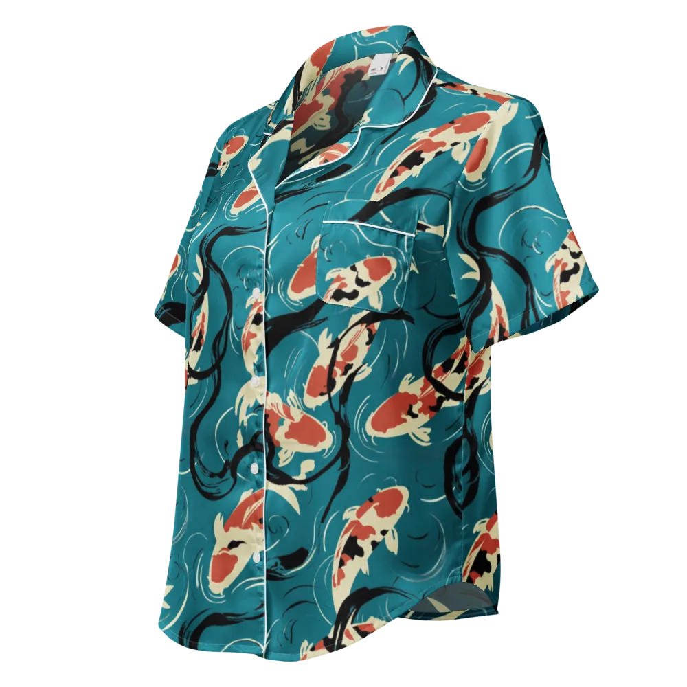 River Ink on Women's Short Sleeve Pajama Top — Left Front