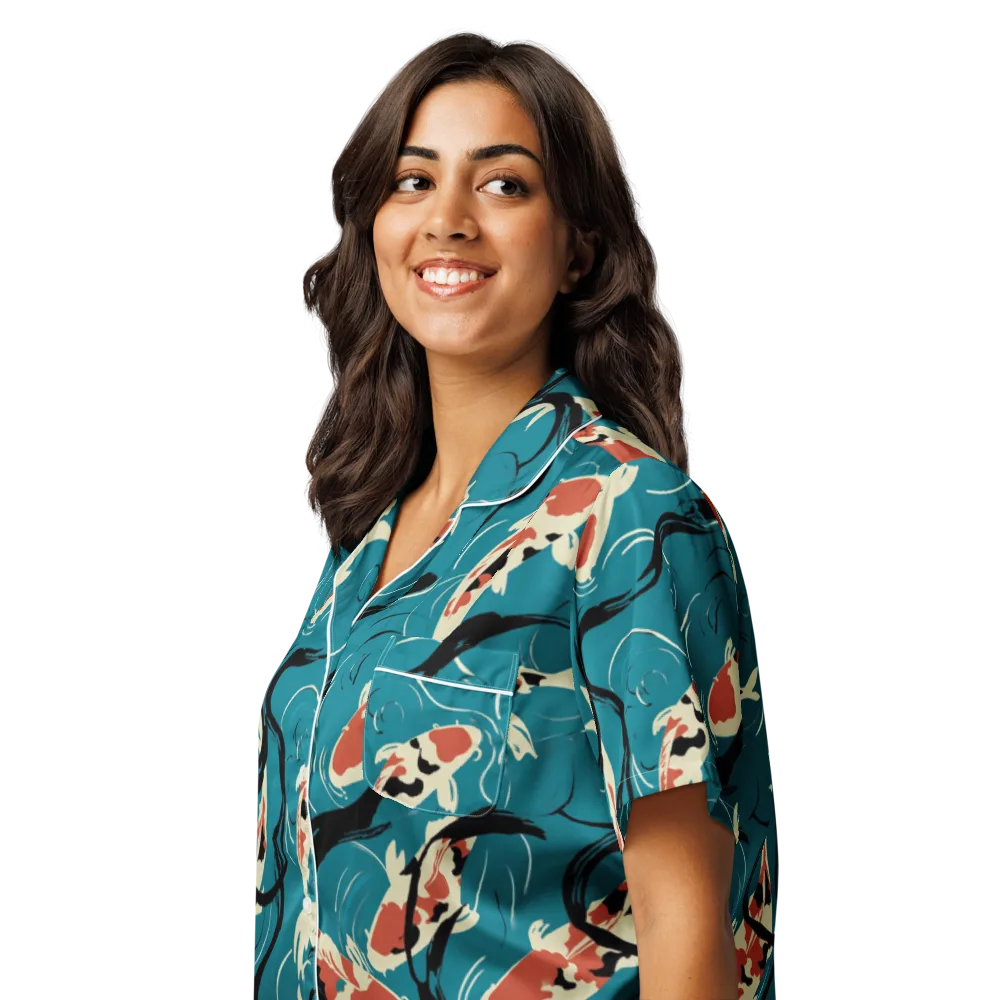 River Ink on Women's Short Sleeve Pajama Top — Left Front