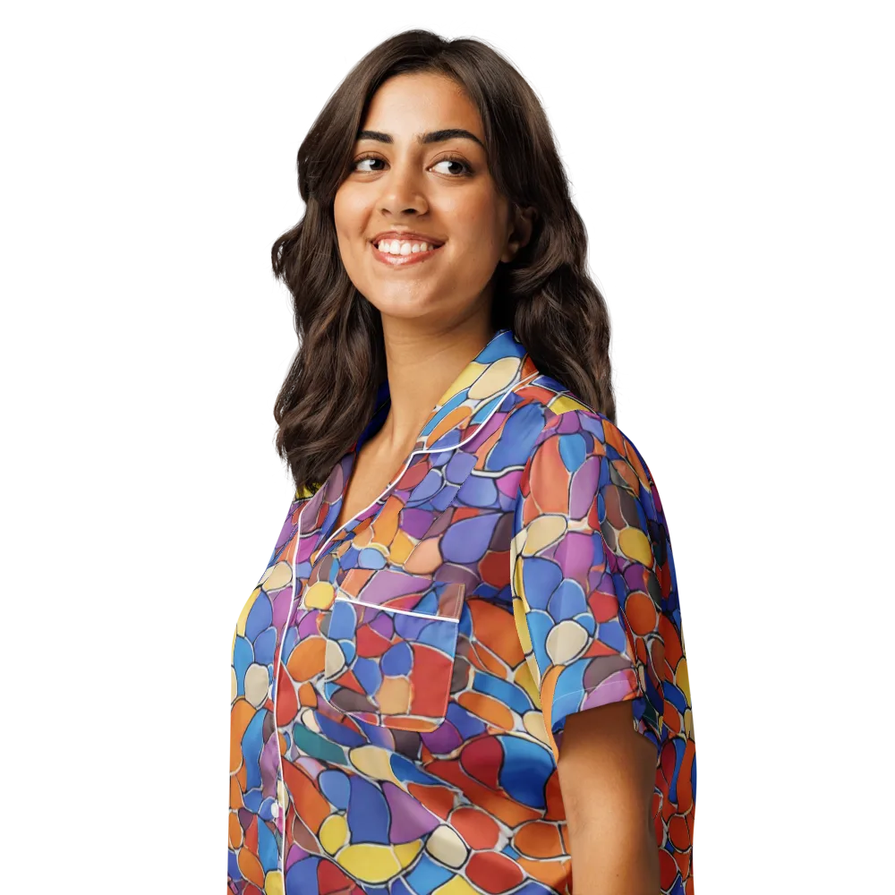 Chromatic Cobblestone on Women's Short Sleeve Pajama Top — Left Front
