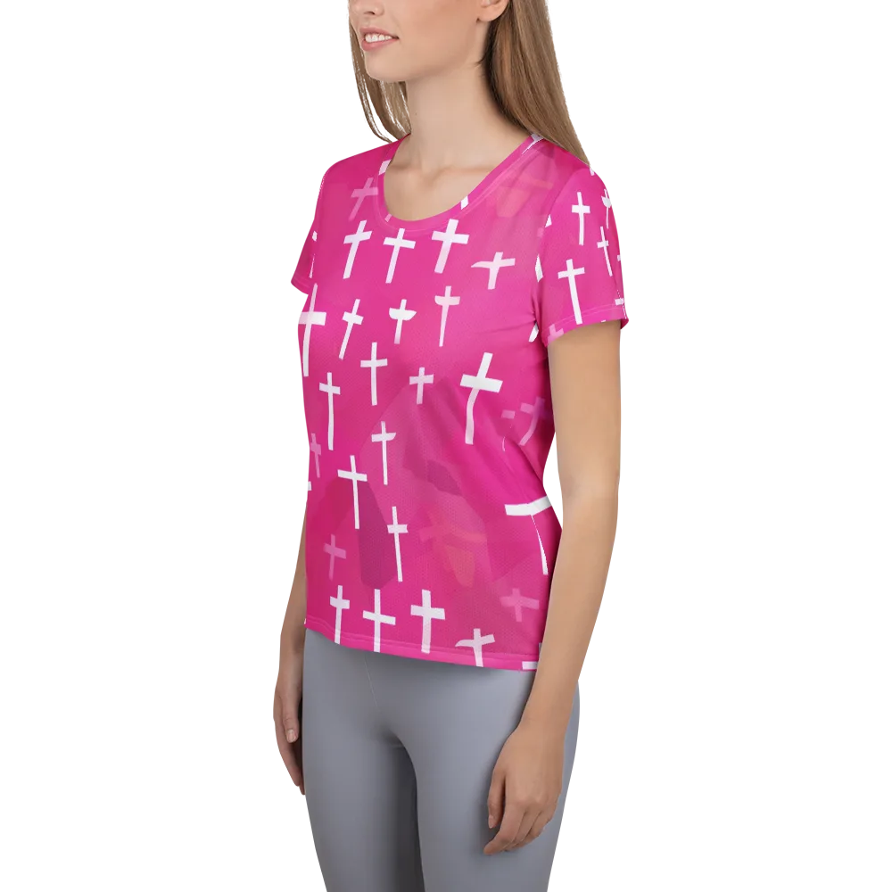 Neon Chapel on Women's Athletic T-Shirt — Left