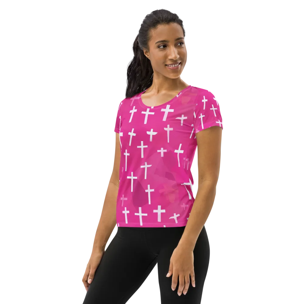 Neon Chapel on Women's Athletic T-Shirt — Left