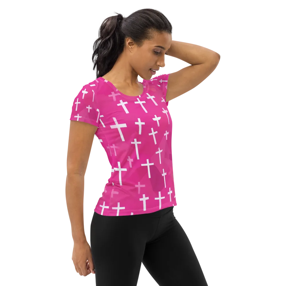 Neon Chapel on Women's Athletic T-Shirt — Right