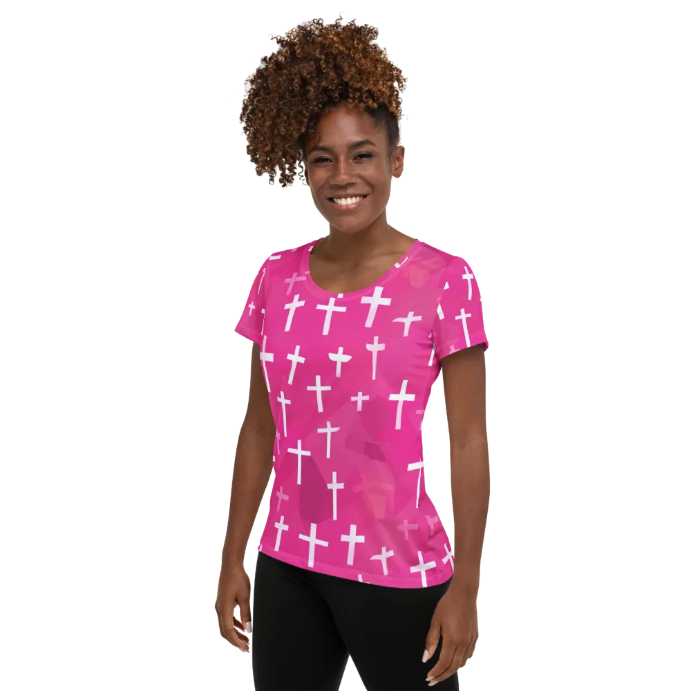Neon Chapel on Women's Athletic T-Shirt — Left
