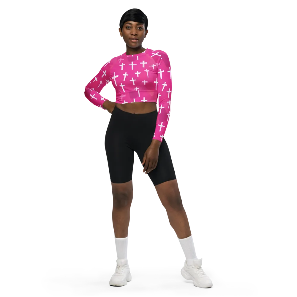 Neon Chapel on Long Sleeve Crop Top — Front