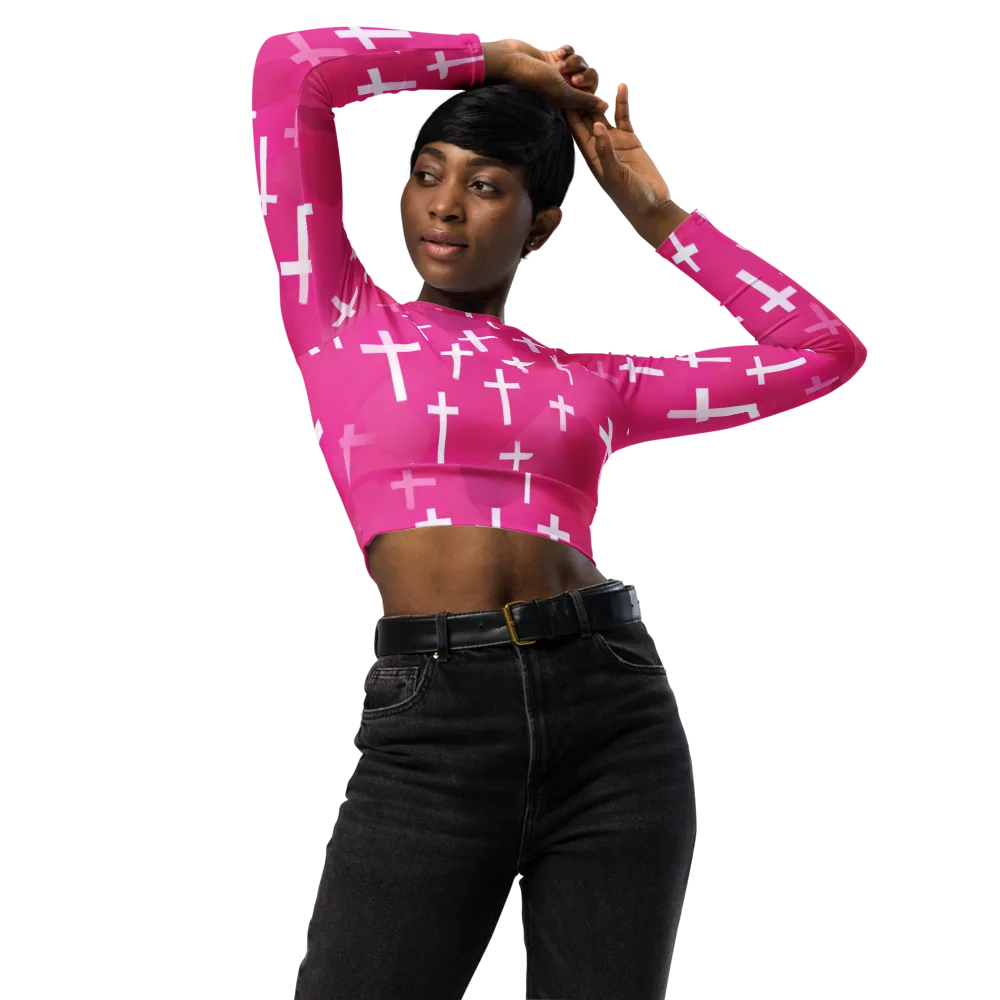 Neon Chapel on Long Sleeve Crop Top — Front