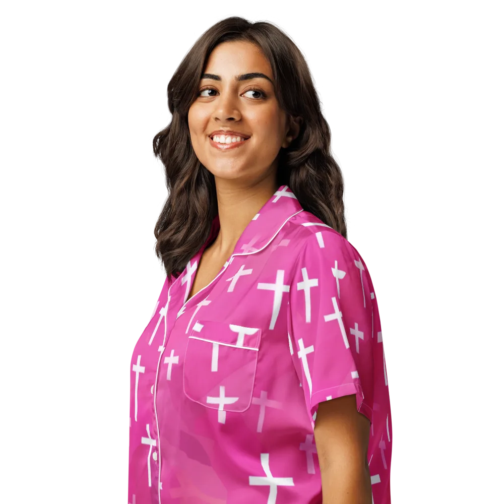 Neon Chapel on Women's Short Sleeve Pajama Top — Left Front