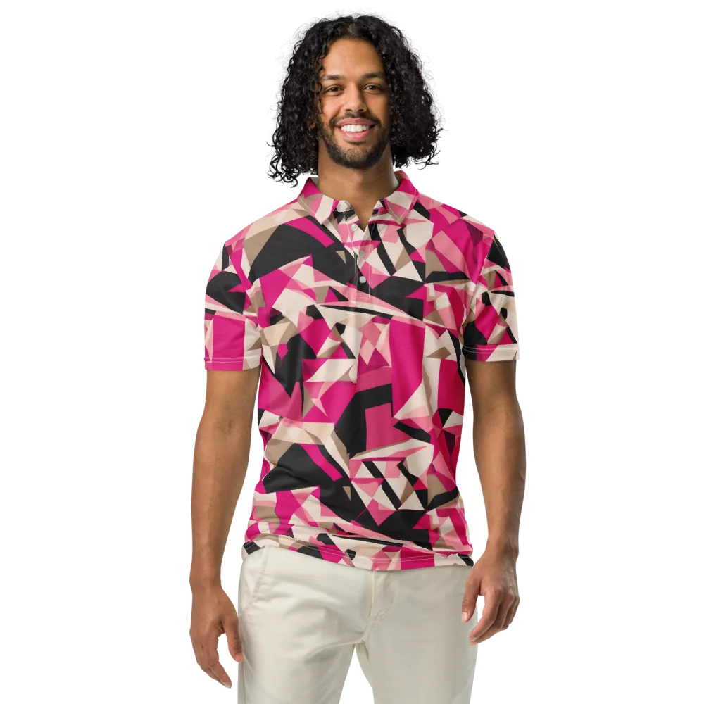 Hot Pink Blueprint on Men's Slim Fit Polo Shirt — Front